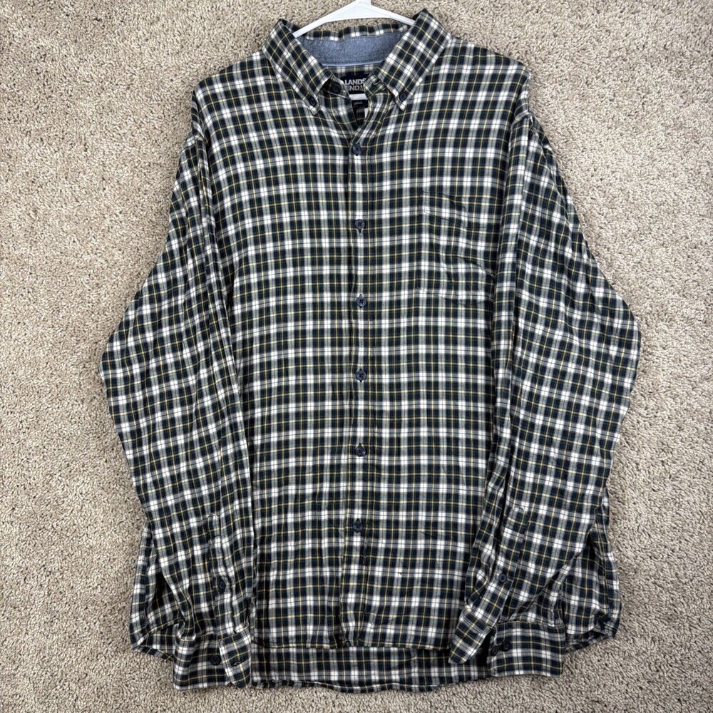 Lands End Mens Plaid Green Flannel Shirt Button Down XXL 2XL Cotton/Rayon